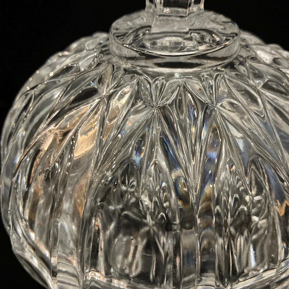Vintage Footed Crystal Clear Cut Glass Candy Dish Bowl W/ Finial Lid 8